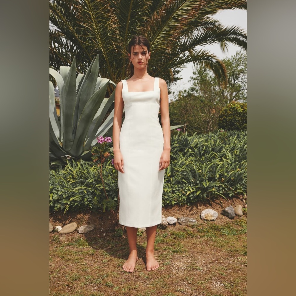 Zara linen blend midi dress - Ecru